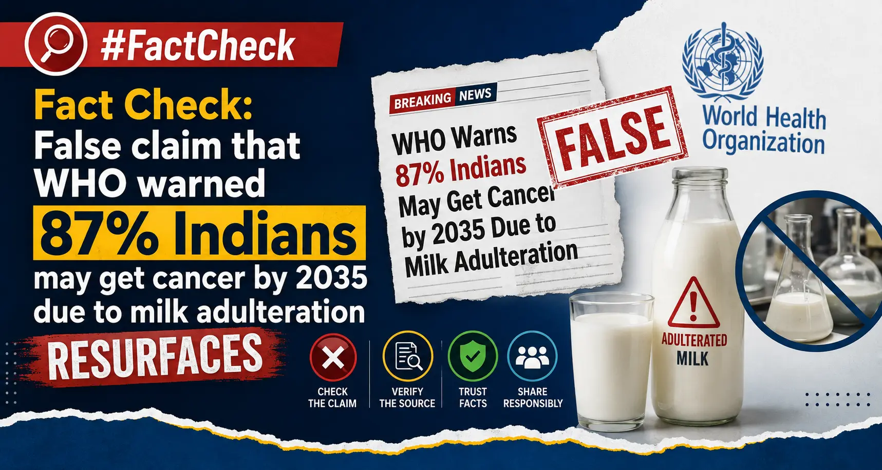 False claim that WHO warned 87% Indians may get cancer by 2035 due to milk adulteration resurfaces