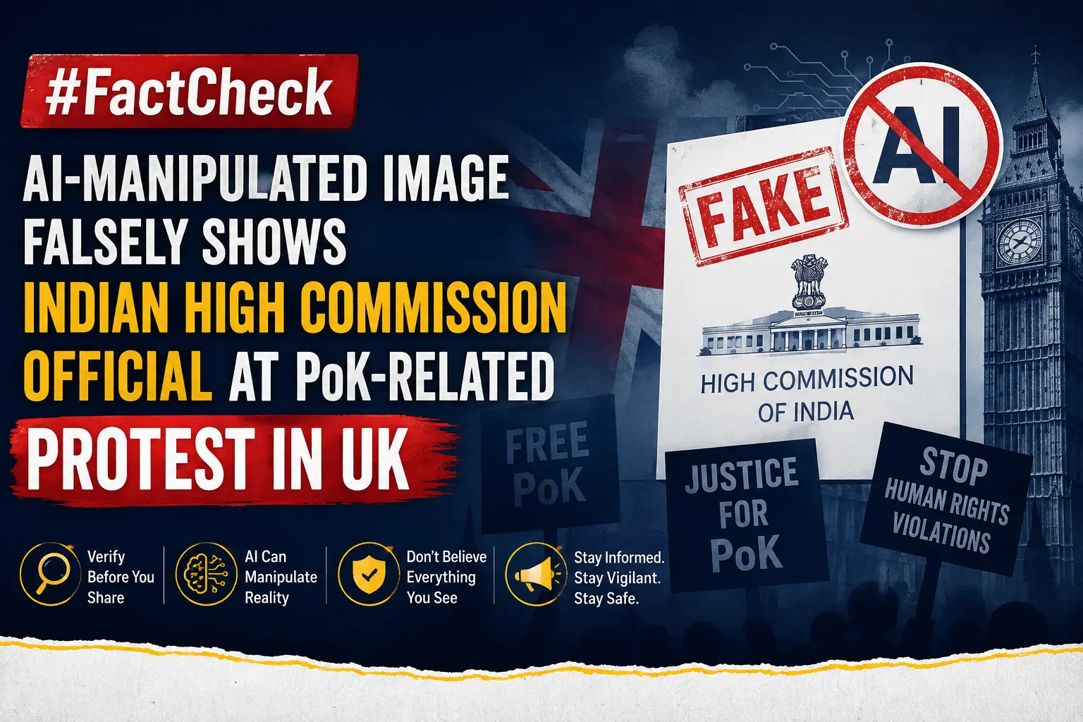 AI-manipulated image falsely shows Indian High Commission official at PoK-related protest in UK